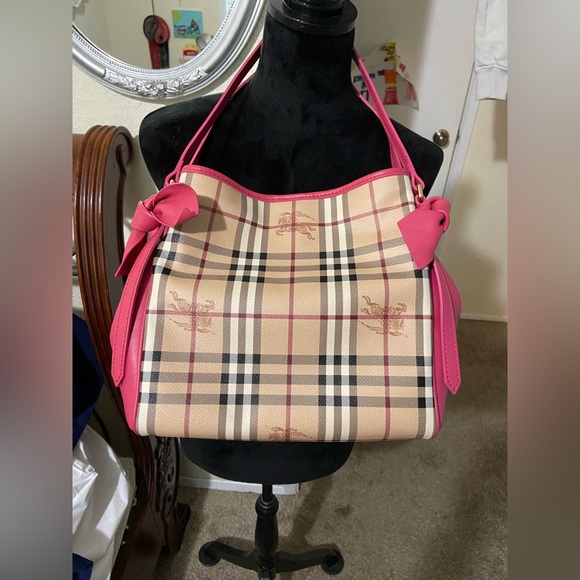 NWT Authentic Burberry Haymarket Small Canter Panel Tote w/Bows - Picture 5 of 16